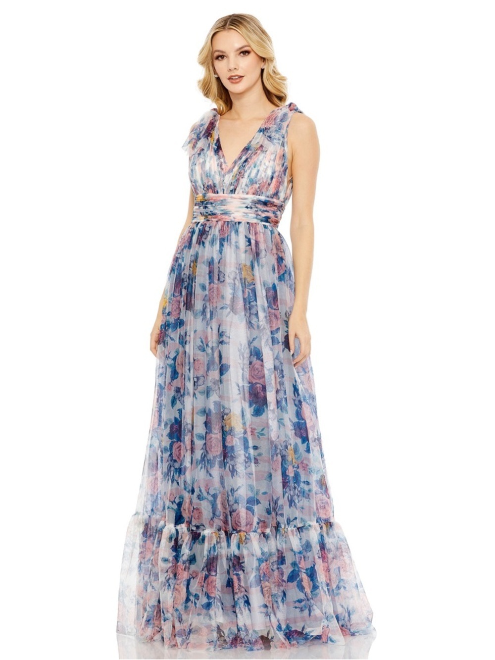 Mac Duggal 11332 Bow Strap Floral Ruffle Tiered Gown Size 6 NWT